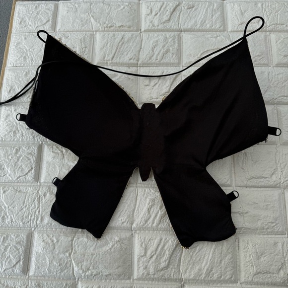 Windsor Beaded Butterfly Halter Top Strappy Back Sparkly Rhinestones Black/Gold - Picture 4 of 10